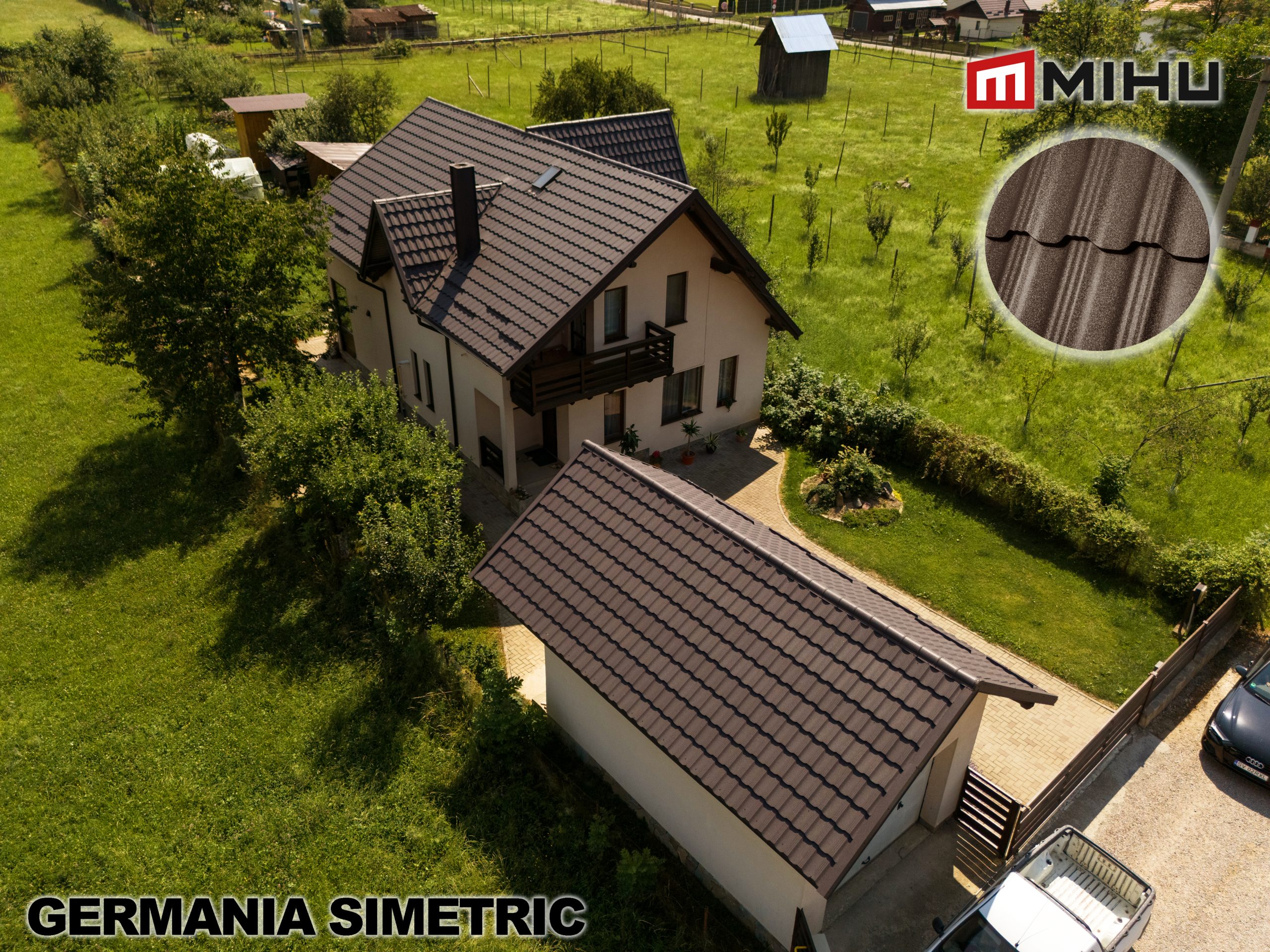 Sistem acoperiș metalic din tabla tip tigla Germania simetric maro