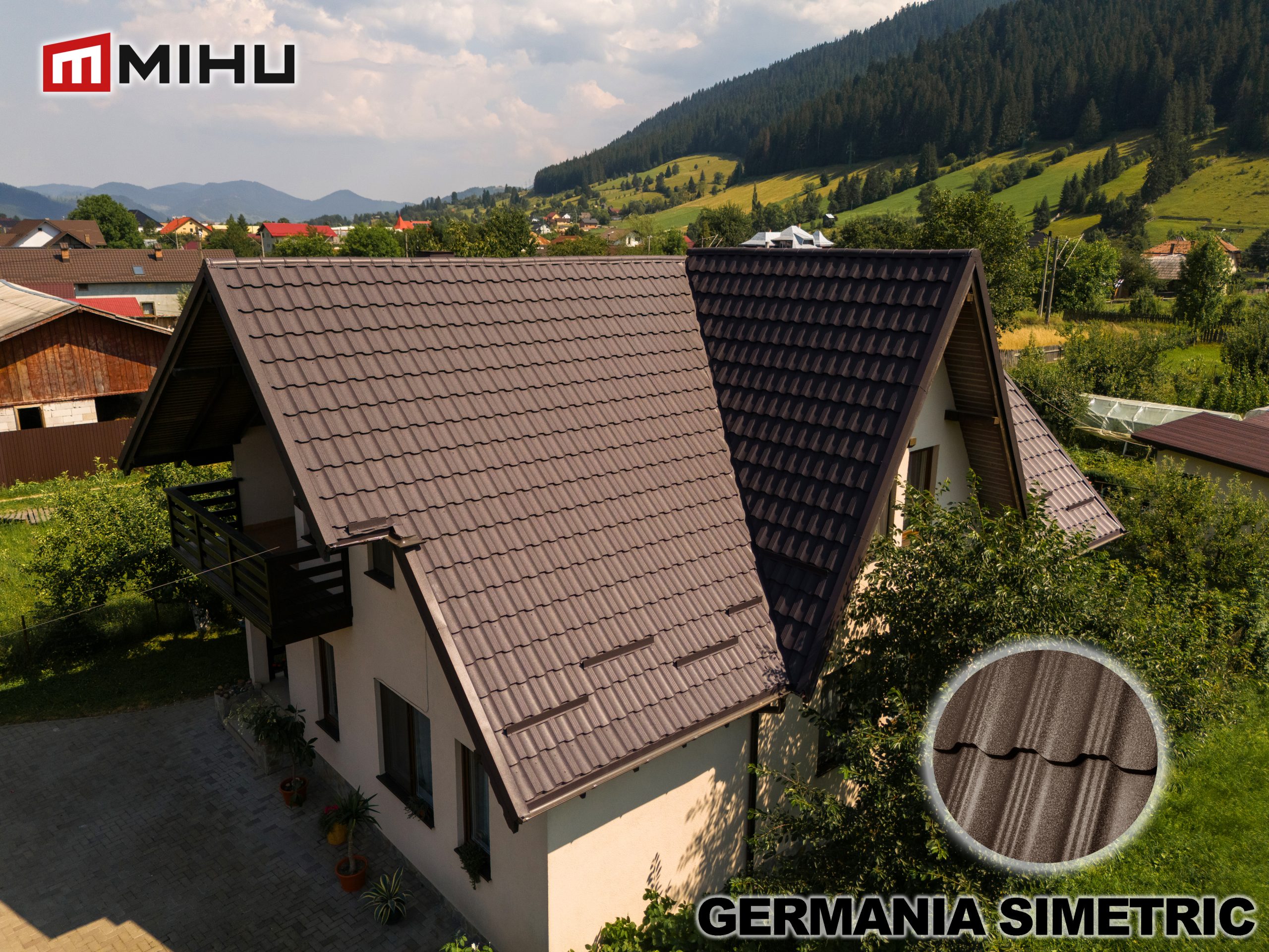 Sistem acoperiș metalic din tabla tip tigla Germania simetric maro