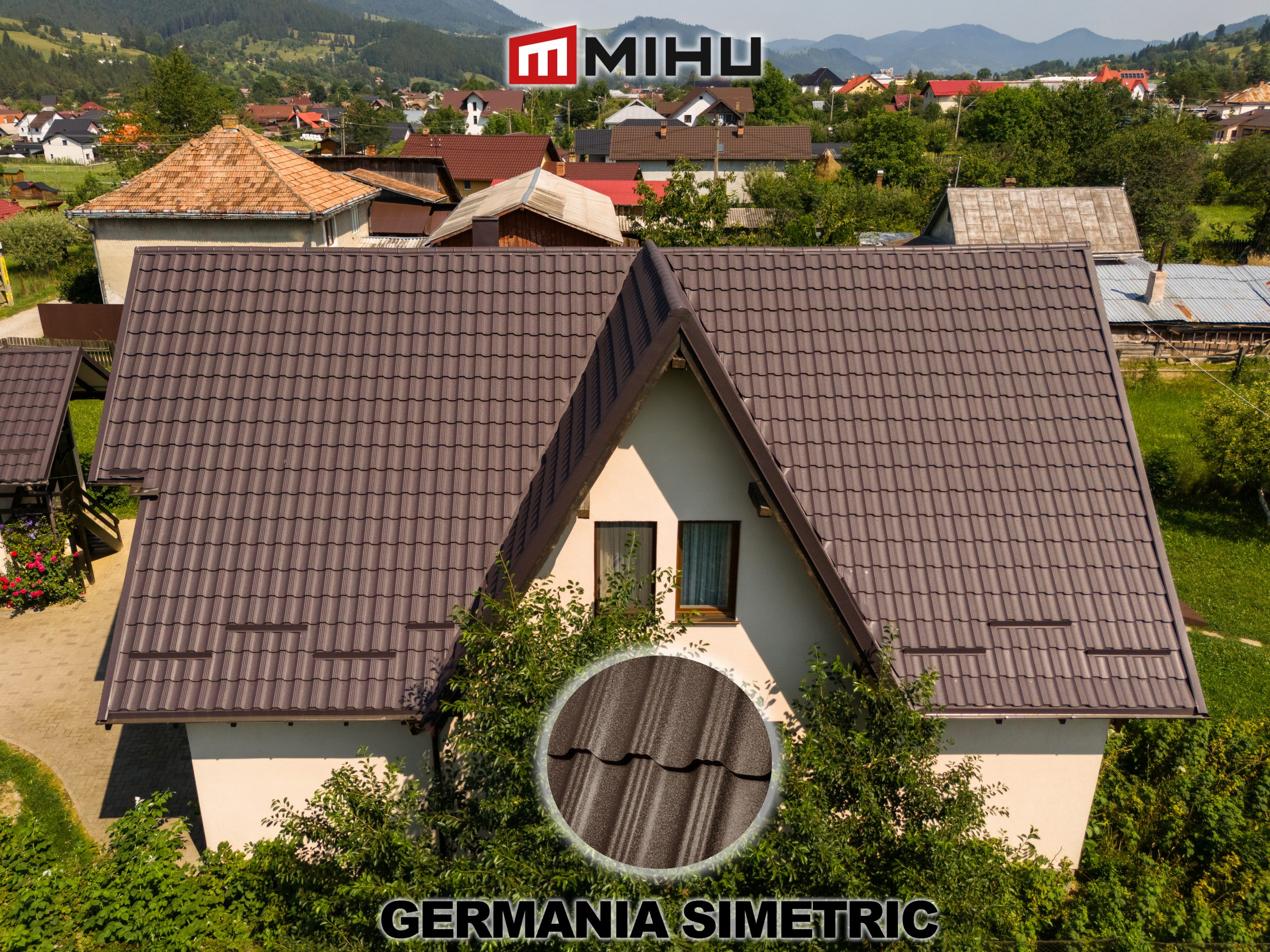 Sistem acoperiș metalic din tabla tip tigla Germania simetric maro