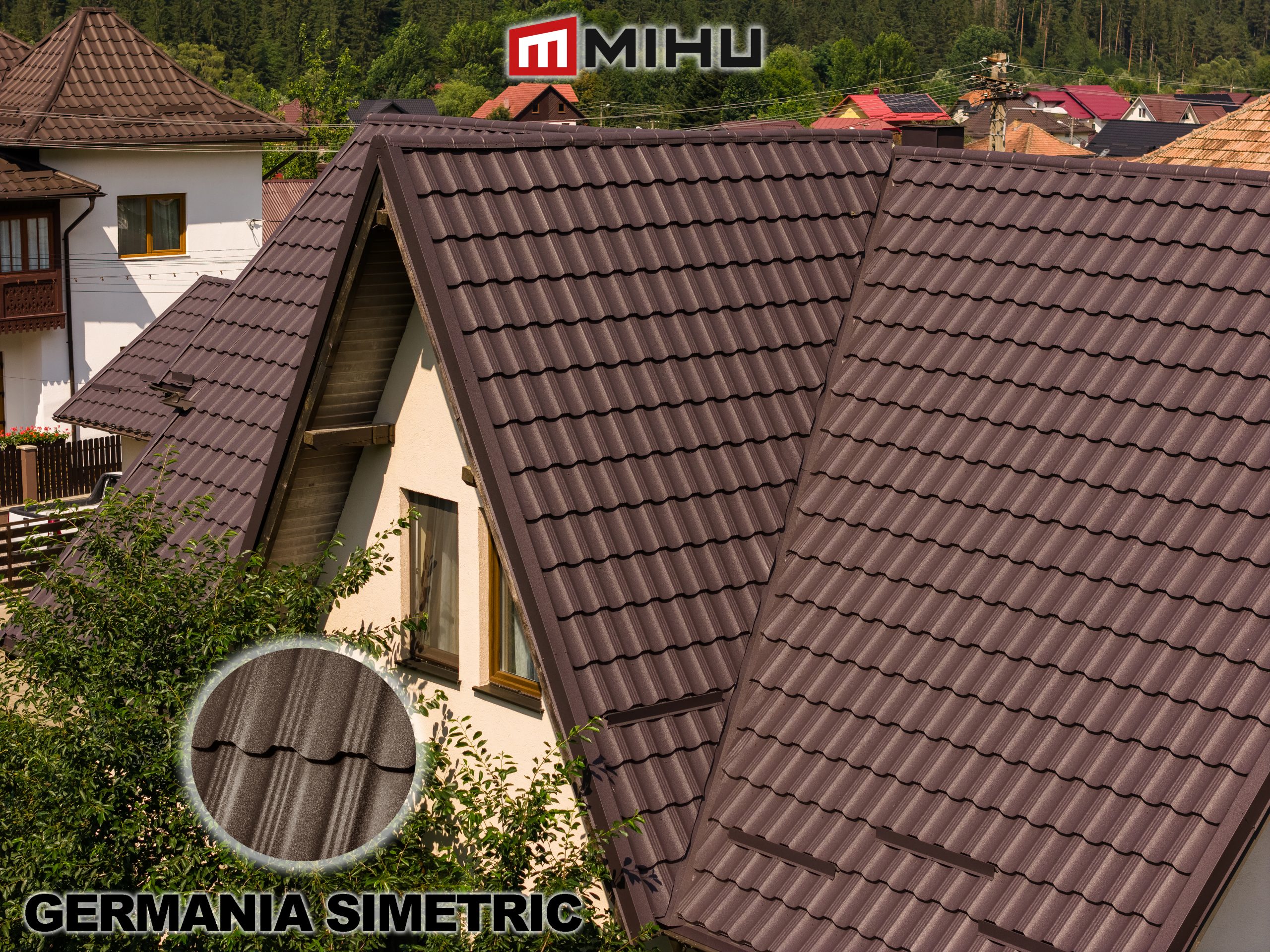 Sistem acoperiș metalic din tabla tip tigla Germania simetric maro
